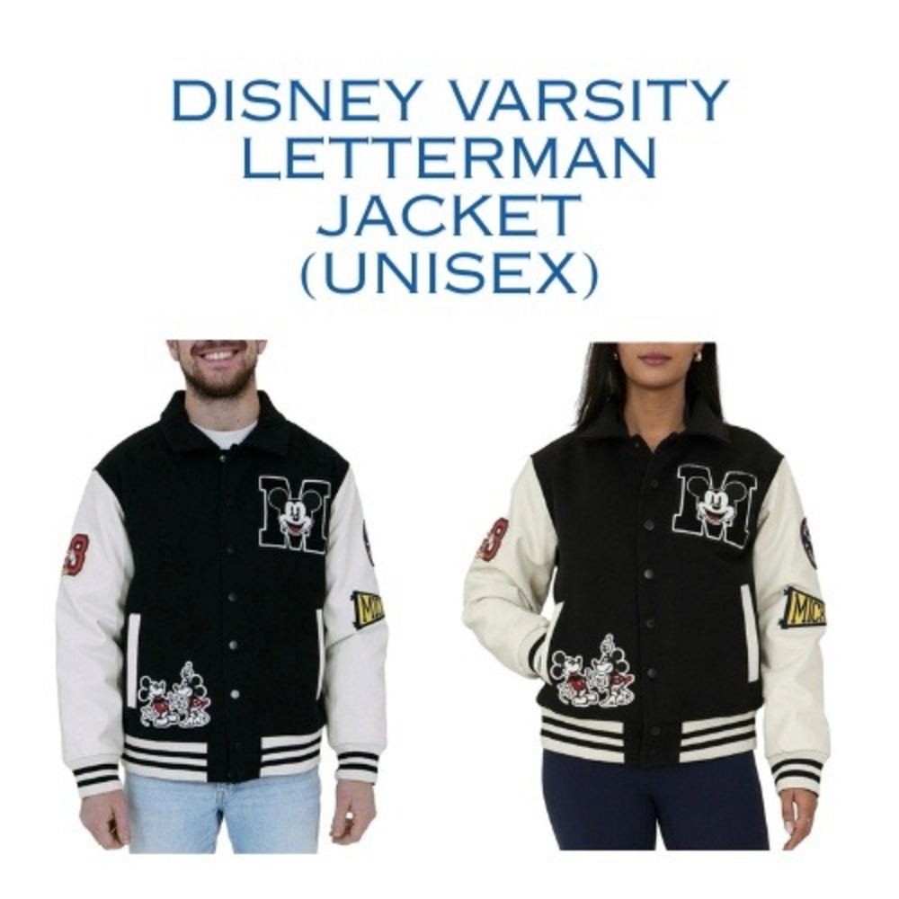 DISNEY VARSITY‎ LETTERMAN JACKET Men S - Women M Mickey Mouse Unisex Black NWT
